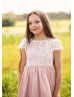 Ivory Eyelash Lace Dusty Blush Chiffon Sweet Flower Girl Dress